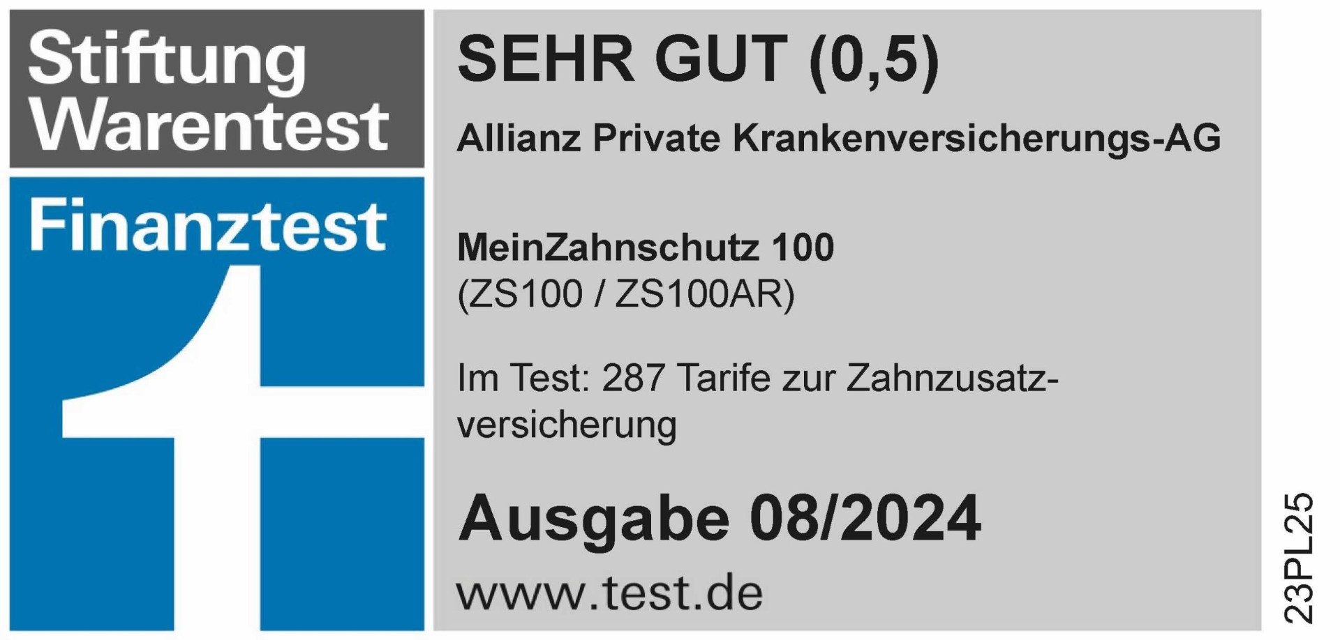 Stiftung Warentest – Allianz MeinZahnschutz 100 (Note 0,5)